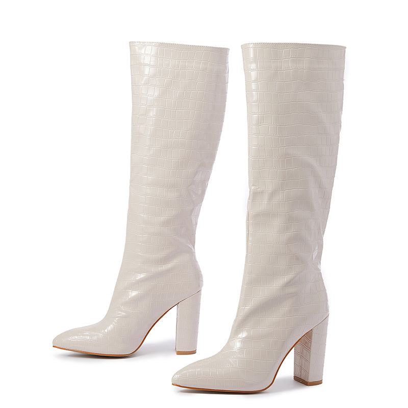 BRILUXE Knee High Faux Croc Printed Boots