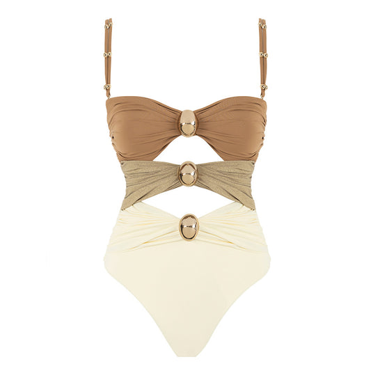 BRILUXE Cut Out Gold Detail One Piece Swimsuit
