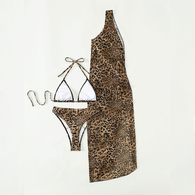 BRILUXE 3 Piece Leopard Print Bikini & Cover up