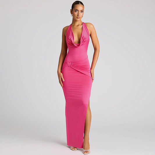BRILUXE Draped Maxi Heart Wrapped Dress