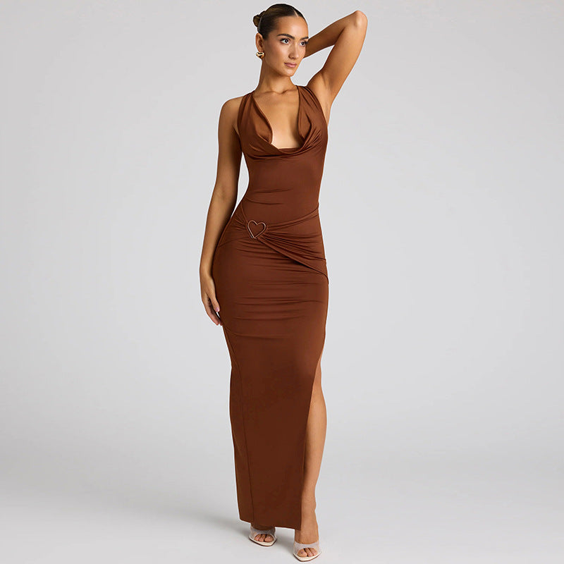 BRILUXE Draped Maxi Heart Wrapped Dress
